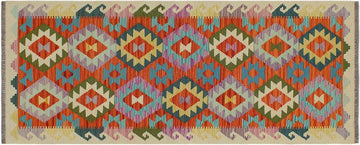 Flat Weave Kilim, Antique, Navaho, Vintage, Handmade, Geometric Kilim Rust Beige Hand-Woven Runner 100% Wool Area Rug 3 x 6